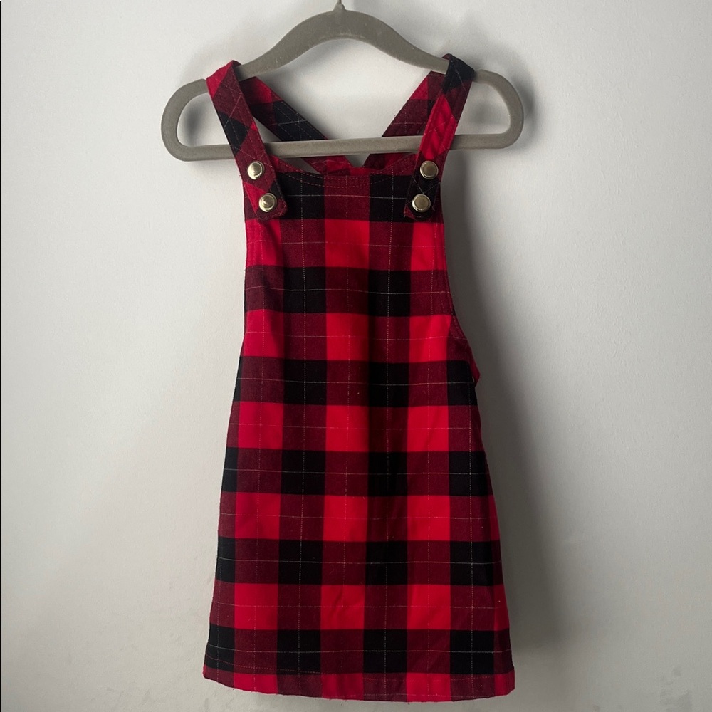 Max Studio Red and Black Plaid Kids Dress